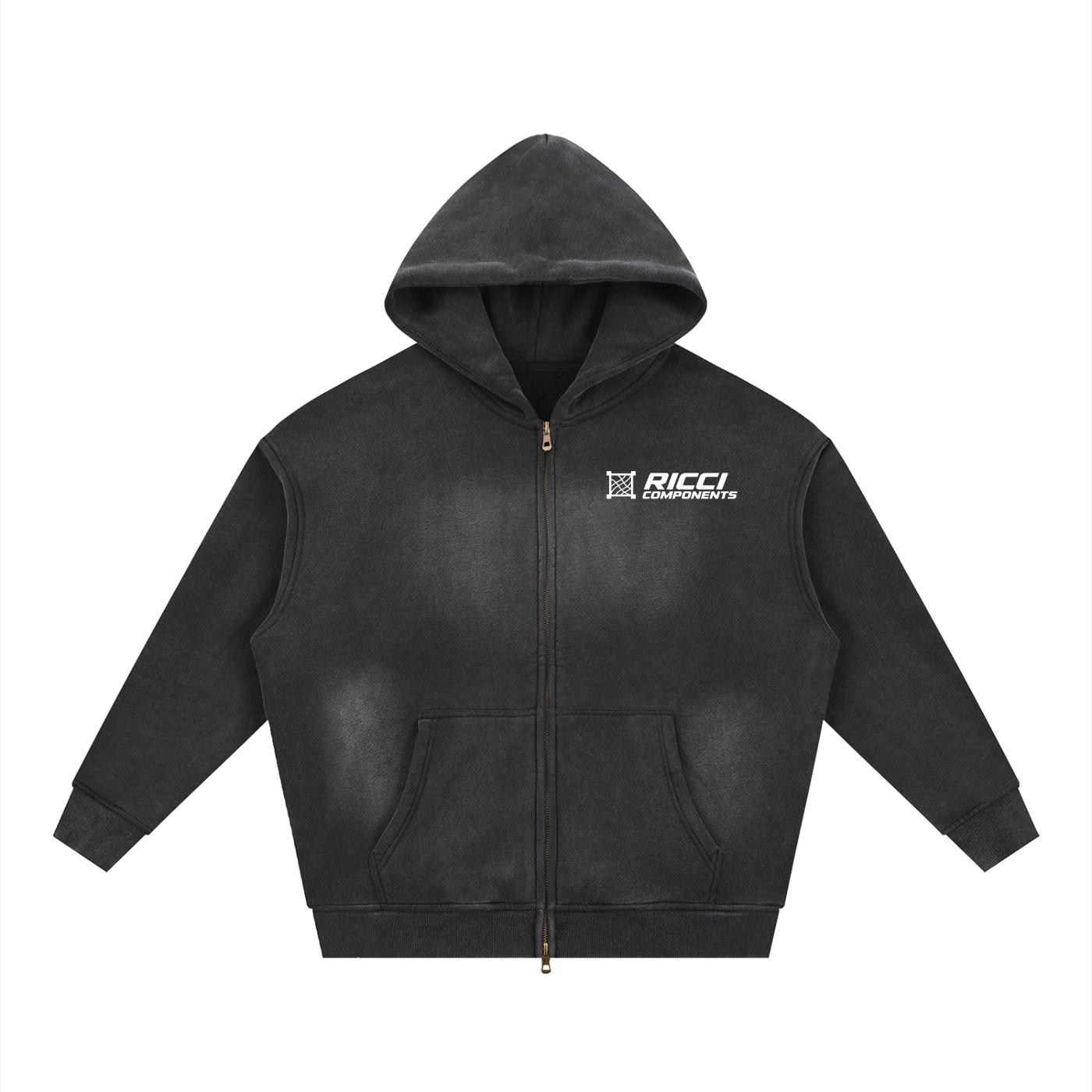 Black Ricci Components Sun Fade Zip-Up Hoodie on white