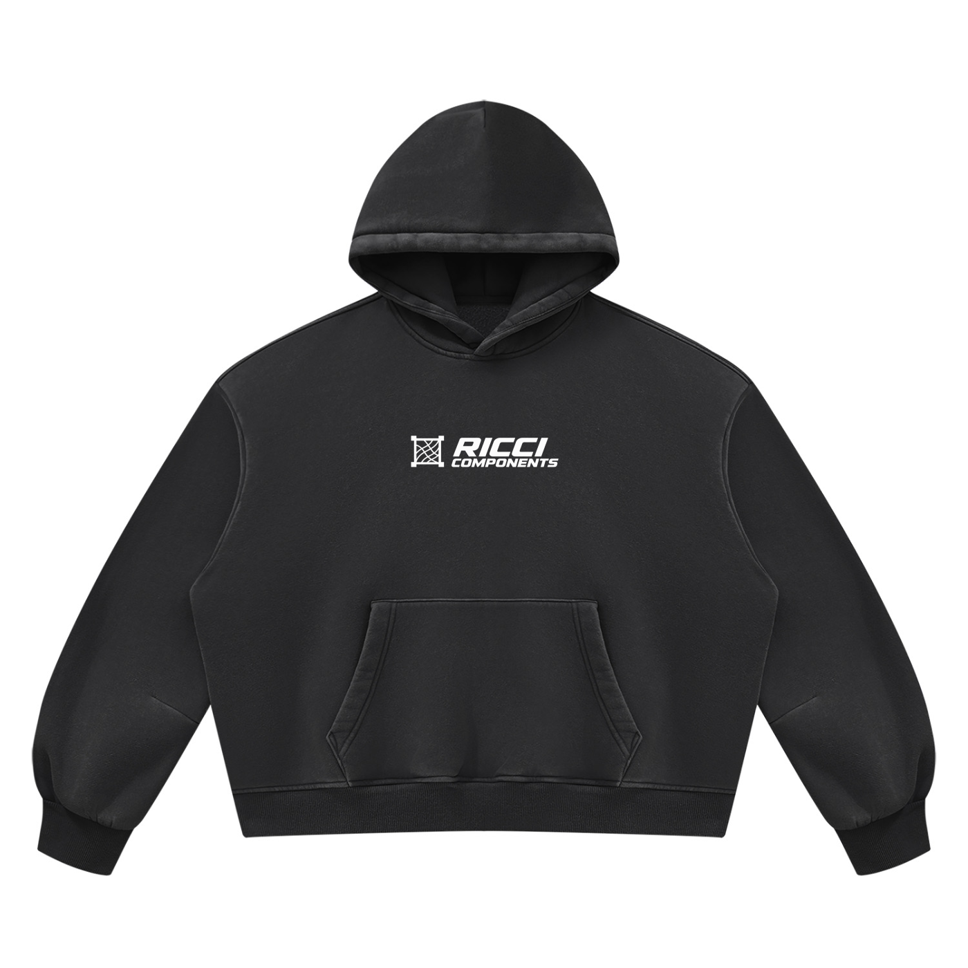 Black Ricci Components Vintage Wash Hoodie on white
